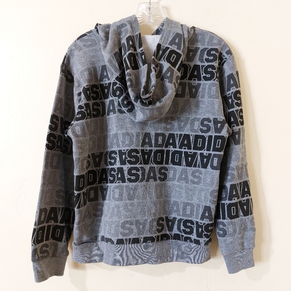 Adidas Kids Boys Grey & Black Logo Text Pull Over Outdoor Hoodie with Pocket - Picture 4 of 9